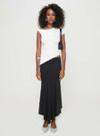   side view of model wearing Princess Polly Dreamberry Maxi Skirt Black Midi Skirts 