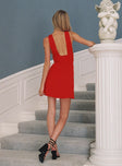 Front view of model wearing  front Princess Polly Square Neck  Alita Mini Dress Red