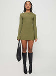 Osment Long Sleeve Knit Mini Dress Olive