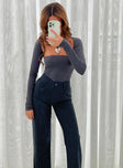 Front view of model wearing  front Princess Polly High Waisted Pants High Waisted Pants  Titius Pant Navy Petite