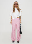 front view of model wearing Princess Polly Beach House Pants Pink/White High Waisted Pants 