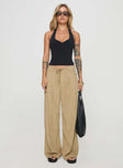 front view of model wearing Princess Polly Slouched Tie Up Pant Latte Low Rise Pants 