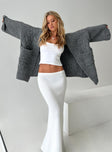 front view of model wearing Princess Polly Paisleigh Cable Knit Cardigan Charcoal Long 