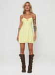 front view of model wearing Princess Polly Tassos Mini Dress Lemon Sweetheart Neckline 