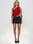 front view of model wearing Princess Polly Brinstead One Shoulder Top Red Sleeveless Asymmetric Neckline 