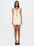 back view of model wearing Princess Polly Letting Go Gathered Waist Mini Skirt Cream Mini Skirts 