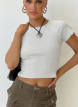 Front view of model wearing  front Princess Polly Short Sleeves High Neck  Daymien Tee Grey