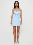 front view of model wearing Princess Polly Granno Mini Dress Light Blue Sweetheart Neckline 