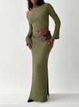 Front view of model wearing  front Santorini Knit Maxi Skirt Green Princess Polly  Maxi 