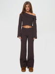 front view of model wearing Princess Polly Try Me Knit Pants Chocolate High Waisted Pants 