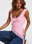 side view of model wearing Princess Polly On The Eve Top Pink Sleeveless Scoop Neck 