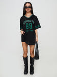 front view of model wearing Princess Polly Michail Jersey Mini Dress Green V-Neck 