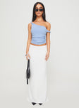 front view of model wearing Princess Polly Messenger One Shoulder Top Blue Sleeveless Asymmetric Neckline 