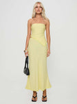 side view of model wearing Princess Polly Sunburst Strapless Top Yellow Sleeveless straight 