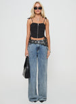 front view of model wearing Princess Polly Dalloren Denim Cargo Top Black Sleeveless Square Neck 