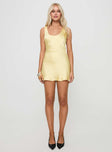 front view of model wearing Princess Polly Sama Mini Dress Yellow Scoop Neck 