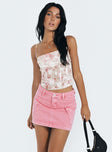 Front view of model wearing  front Zakai Cargo Denim Mini Skirt Light Pink Denim Princess Polly  Mini Skirts 