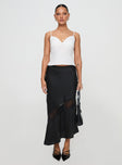   front view of model wearing Princess Polly Carrion Lace Maxi Skirt Black 