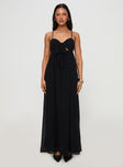 side view of model wearing Princess Polly Granno Maxi Dress Black Sweetheart Neckline 