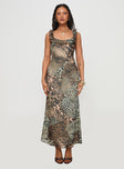 front view of model wearing Princess Polly Ismeralda Maxi Dress Leopard Square Neck 