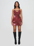 front view of model wearing Princess Polly Hellita Mini Dress Red Floral Scoop Neck 