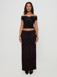   front view of model wearing Princess Polly Donabella Mesh Maxi Skirt Black / Red Maxi 