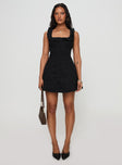 front view of model wearing Princess Polly Oliveah Frill Mini Dress Black Square Neck 