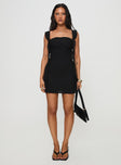 front view of model wearing Princess Polly Lanai Mini Dress Black Square Neck 