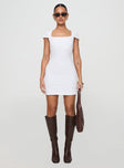 front view of model wearing Princess Polly Ravenna Mini Dress White Scoop Neck 