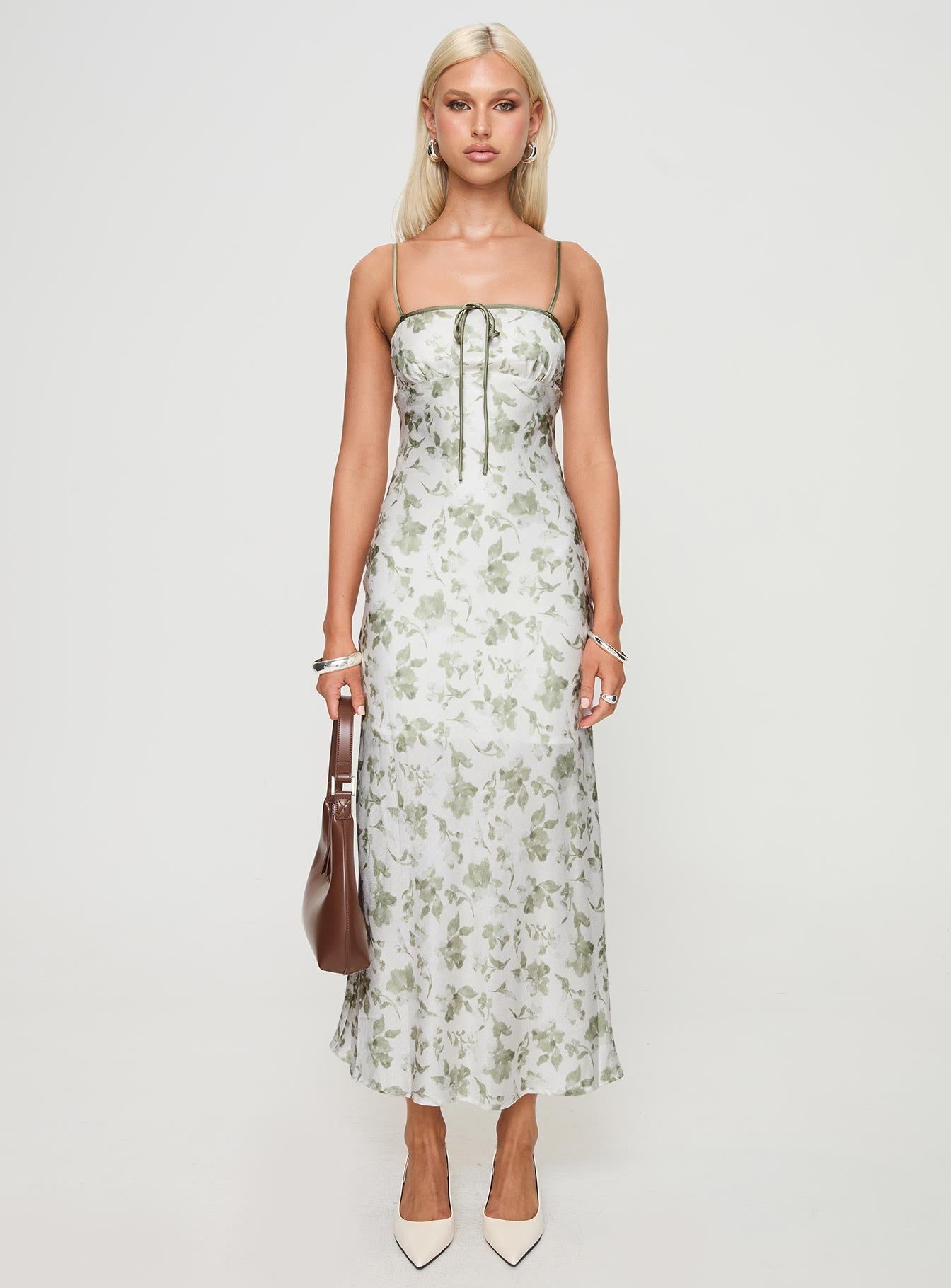 Shop Formal Dress - Vasiliki Maxi Dress White / Green Floral third image