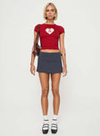 back view of model wearing Princess Polly Sutin Top Cherry Short Sleeves Crew Neck 