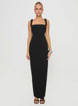 front view of model wearing Princess Polly Bombshell Maxi Dress Black Square Neck 