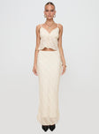   front view of model wearing Princess Polly Jacintha Maxi Skirt Cream Maxi 