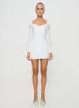 front view of model wearing Princess Polly Lyna Long Sleeve Mini Dress White Sweetheart Neckline 