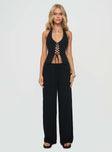 front view of model wearing Princess Polly Felipe Linen Blend Pants Black 