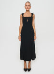 front view of model wearing Princess Polly Chosen Girl Linen Blend Midi Dress Black Square Neck 