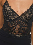 product Princess Polly Enchanta Lace Bodysuit Black Sleeveless Plunger 