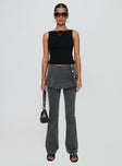 side view of model wearing Princess Polly Jordynne Layered Pant Washed Black High Waisted Pants 