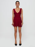 front view of model wearing Princess Polly Taverna Plunge Mini Dress Red Plunger 