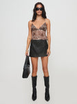   front view of model wearing Princess Polly Traverse Faux Leather Mini Skirt Washed Black Mini Skirts 