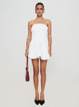 front view of model wearing Princess Polly Karenza Bubble Hem Mini Dress White Straight Neck 