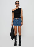   front view of model wearing Princess Polly Pacific Coast Denim Cargo Skirt Dark Wash Mini Skirts 