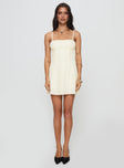 front view of model wearing Princess Polly Melrose Nights Mini Dress Cream Square Neck 