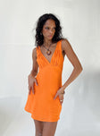 Front view of model wearing  front Princess Polly Scoop Neck  Lisha Mini Dress Orange