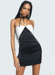 Front view of model wearing  front Princess Polly Square Neck  Irena Strapless Mini Dress Black / White