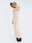 product Princess Polly Crew Neck  Lefler Off The Shoulder Maxi Dress Beige