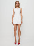 front view of model wearing Princess Polly Susanne Keyhole Shift Mini Dress White Boat Neck 