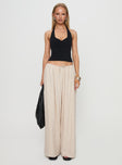 front view of model wearing Princess Polly Beach Comber Linen Pant Beige High Waisted Pants 