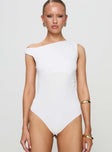 front view of model wearing Princess Polly Miyako Bodysuit White Sleeveless 