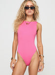 front view of model wearing Princess Polly Beresford Bodysuit Pink Sleeveless 